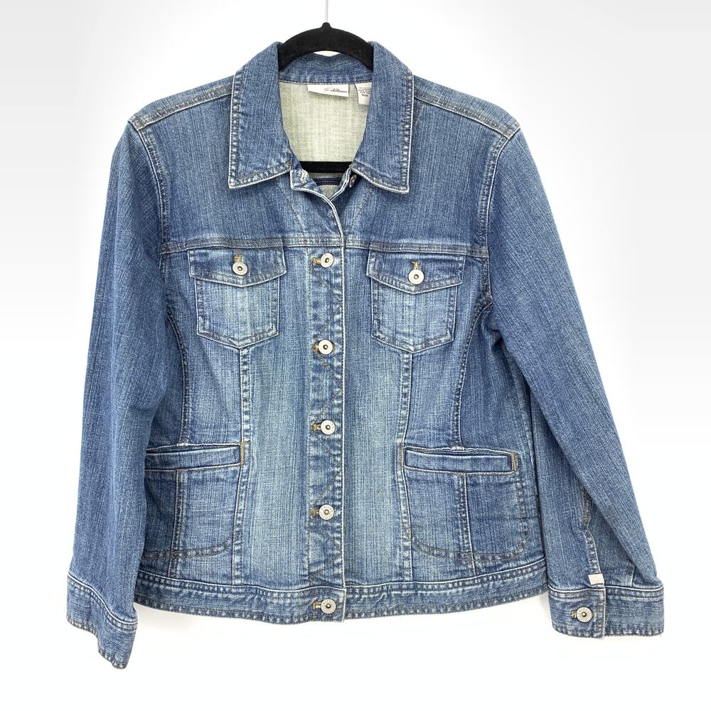 Chicos Platinum Jean Jacket Womens Sz 1 US Medium Long Sleeve Denim Faded Look